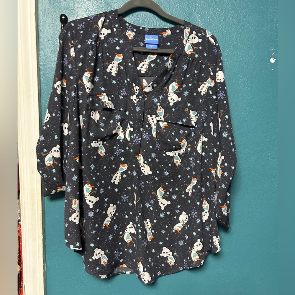 Disney Torrid Harper Frozen Olaf Black and White Shirt 3/4 Sleeve Size 2